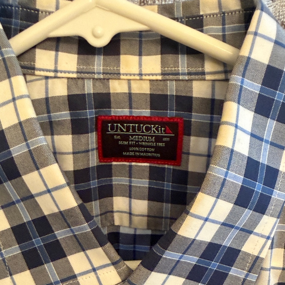 UNTUCKit Men's Navy and White Checkered Shirt